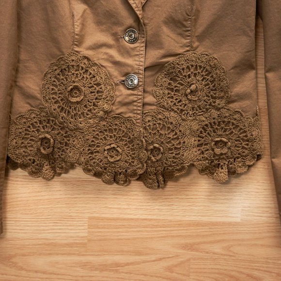 Moschino Jeans Women's Brown Cotton Short Stretch Jacket with Lace, Size M - Picture 3 of 8